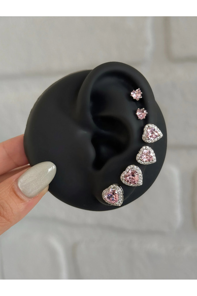 h&b design jewel Steel Pink Heart Earring Set of 6