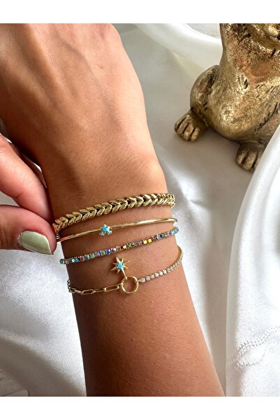 Tuysa Jewelry Gold Yıldız Detaylı Taşlı Bileklik