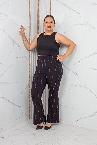 Truva XXL Women's Black Stoned Spanish Style Modal Combed Cotton Leggings