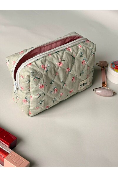 TALL WAY Green Rose Patterned Makeup Bag-Large Size