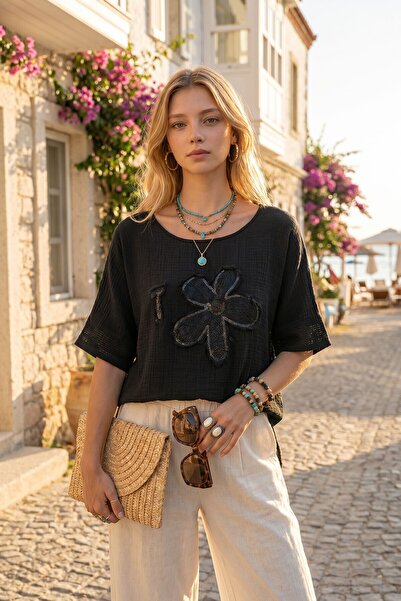 Lior Design Black Wide Collar, Low Sleeve Hem, Mesh Detail on the Sleeve End,...