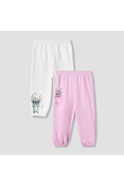 Disney Girls Joggers with Stitch Print - Cotton - Elastic Waist - Set of 2