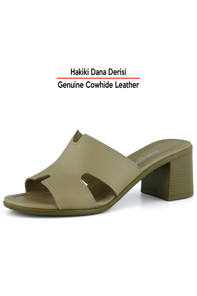 Erkan Saçmacı Hermine Mink Genuine Calfskin Special Cut Thick Heeled Slippers