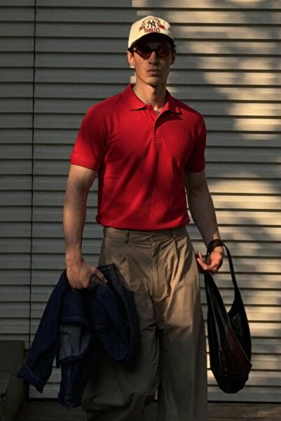 comstar Tricou clasic pentru bărbați, slim fit, roșu, cu guler polo