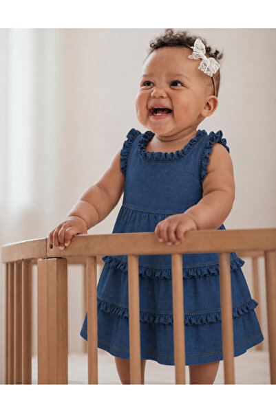 OrganicKid Denim Bebek Fırfırlı Elbise