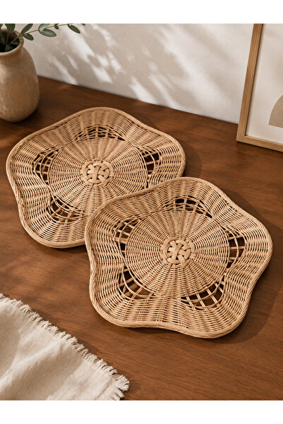 SEÇİL El Yapımı Rattan Supla 2’li Set Çiçek Desenli Boho Masa Dekoru 🌿