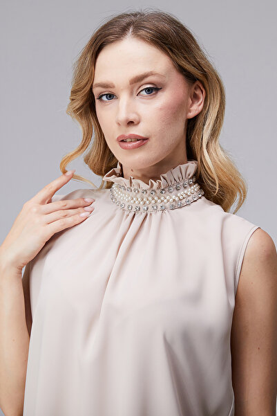 moda benna Women's Hakim Collar Blouse with Stone and Pearl Detailing, Sleeve...