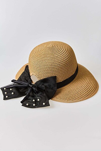 Raneel Kazançlı Alışveriş Women's Bow Detailed Straw Hat Mink