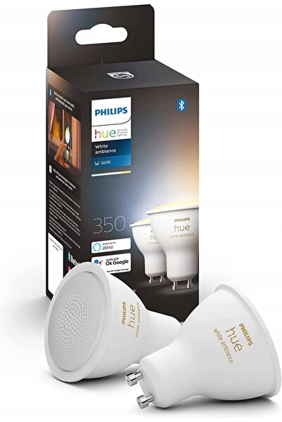 Philips Hue Bec LED White Ambiance GU10 cu reglare a luminozității, 2 bucăți