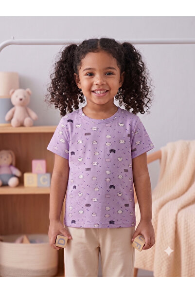 Generic Brand Girl's Lilac Cat Patterned Cute Short Sleeve Casual T-Shirt Age 9