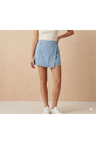 viking's line Buz Mavi Denim Şort Etek