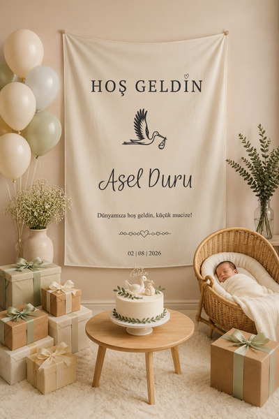 Vagonik Kişiye Özel Hoş Geldin Baby Shower Duvar Örtüsü Duvar Halısı Birinci ...