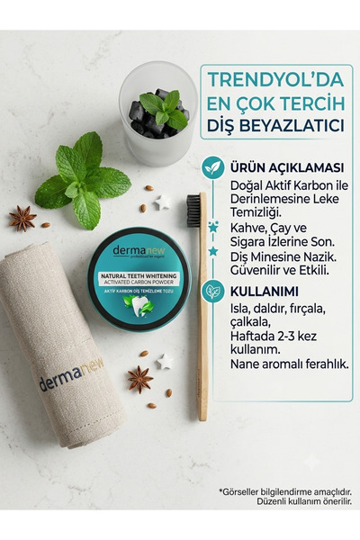 dermanew Natural Teeth Whitening Aktif Karbon Diş Temizleme Tozu ile Bembeyaz Gülüşler!
