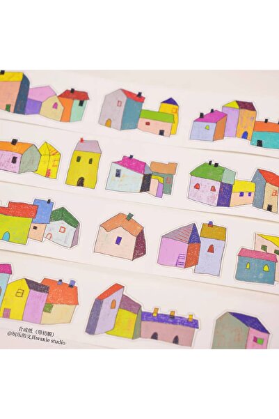 İthal L21-Wanle studio 100cm bandă washi colorată cu case, cu tăiere automată