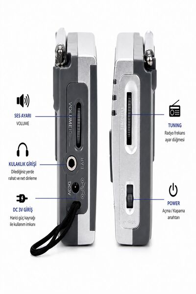 ULTRATEKNO KK-9803 10 Bantlı Dünya Radyosu FM MW SW Çok Bantlı Taşınabilir Cep Radyosu Deprem Çantası Acil Durum Kamp Radyosu 2xAA Pilli