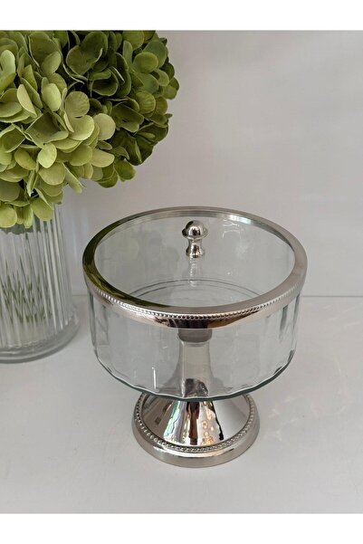 Dekordan House Optical Glass Silver Footed Cake and Pastry Presentation Stand