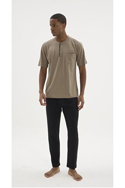 KLY PİJAMA Kly 26404 Men's Cotton Modal Half Buttoned Half Sleeve Plus Size P...