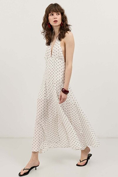Antioch White Halter Neck Polka Dot Women's Dress