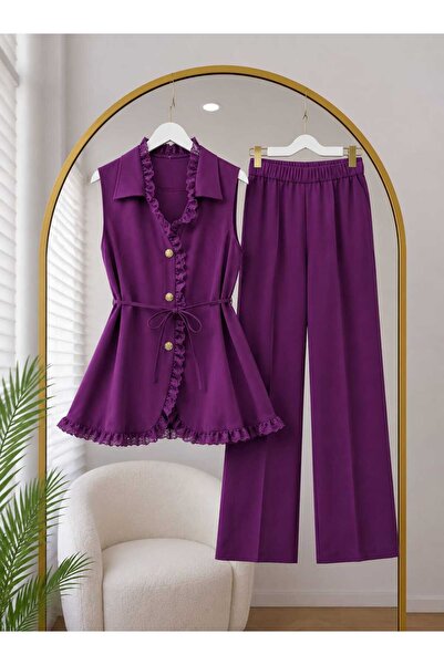 MODA VEDAT Ženski set pantalona sa čipkastim detaljima -0650