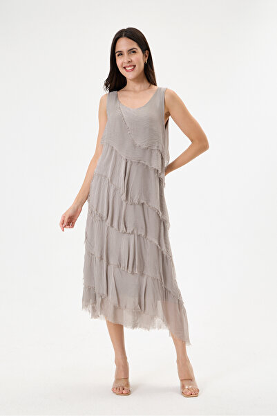 della moor Mink Italian Layered Lined Zero Sleeve Silk Dress Size 38 - 42