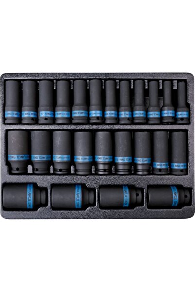 King Tony Set de chei tubulare 1/2 " 25 piese, adânci, 8-36mm, hexagonale, în...