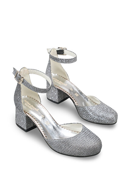 Miss Junior Platinum Glitter Girls' Heeled Shoes Evening Dress Wedding Gradua...