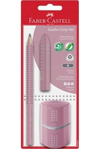 Faber Castell Creion + radieră + ascuțitor de creioane Grip roz