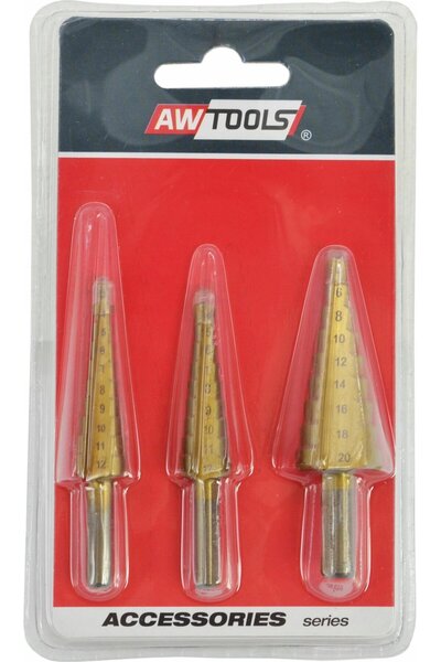 AwTools Set Burghie HSS-TIN 3 bucăți/3-12mm/ 4-12mm/ 4-20mm
