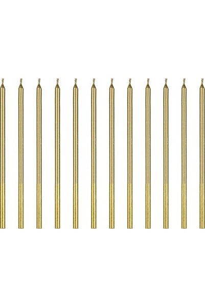 Partydeco Lumânări de ziua de naștere netede, aurii, 14 cm (1 pachet / 12 buc.)