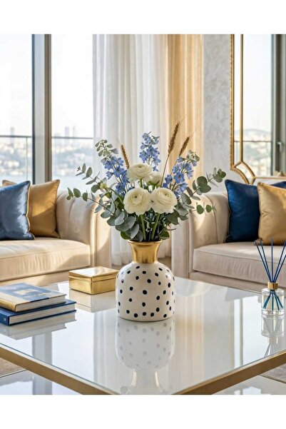 ariana sytle Ceramic Polka Dot Bohemian Vase Navy Blue
