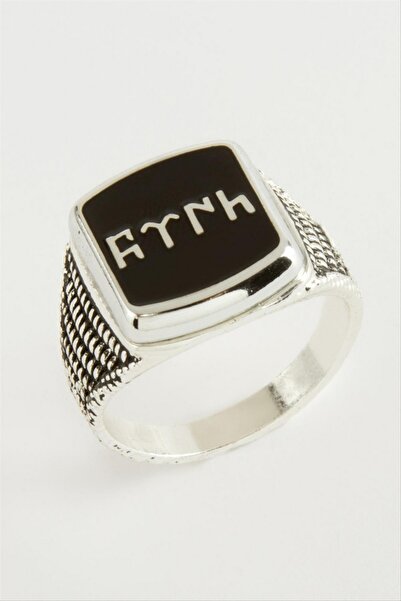 ZERO LAND Spt-Gld Göktürk Written Metal Men's Ring - (223729) Silver Color