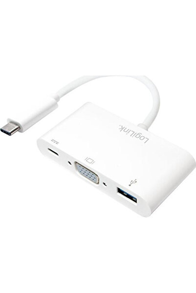LogiLink Μετατροπέας USB-C Αρσενικό σε USB-A / USB-C / VGA Θηλυκό, Λευκός