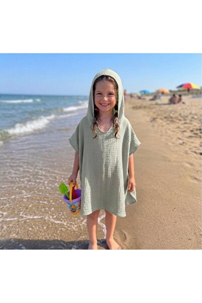 Home Cotton Muslin Mint Green Baby Children's Poncho Sea Pool Beach Hooded To...