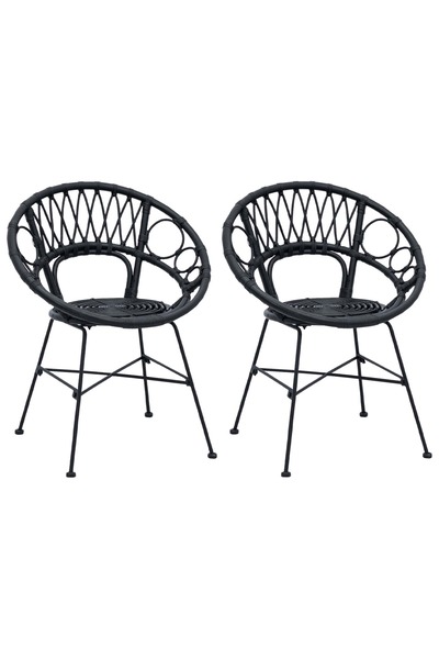 vidaxl Scaun de sufragerie 2 pcs Negru 49 x 51 x 81 cm Ratan și Fier