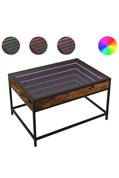 vidaxl Măsuță de cafea cu LED infinity, stejar fumuriu, 70x50x41 cm