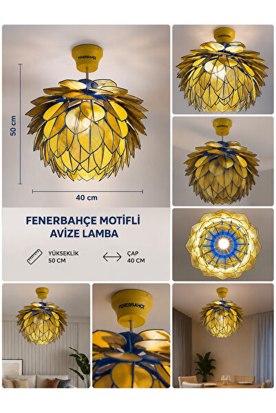 KOLOG3D Lotus Avize Sarkıt Lamba Sarı Lacivert Dekoratif Aydınlatma 50x40 cm