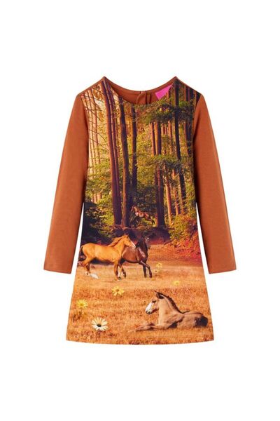 vidaxl Rochie de copii cu mânecă lungă, cognac, 128