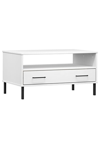 vidaxl Măsuță cafea picioare metalice alb 85x50x45cm lemn masiv "OSLO"