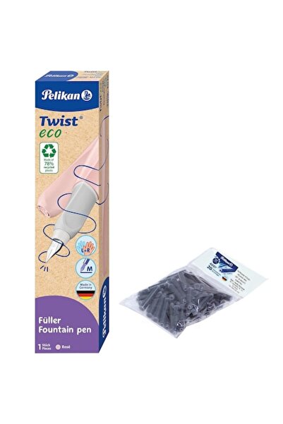 Pelikan Set stilou Twist roz pastel, cutie de carton, peniță M, cu 20 de cart...