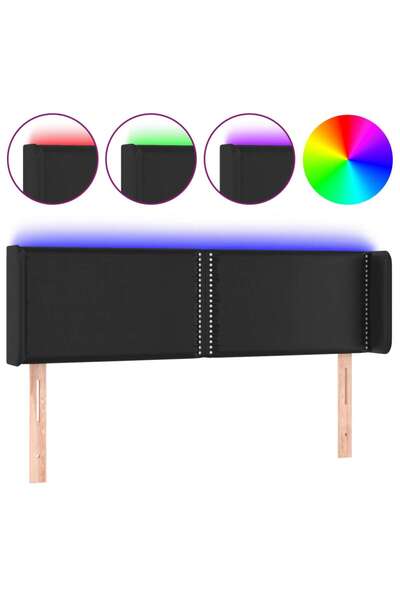 vidaxl Tăblie de pat cu LED, negru, 147x16x78/88 cm, piele ecologică