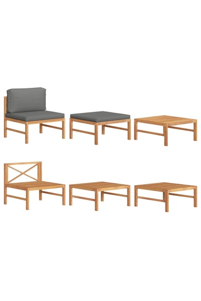 vidaxl Set mobilier grădină cu perne gri închis, 3 piese, lemn de tec