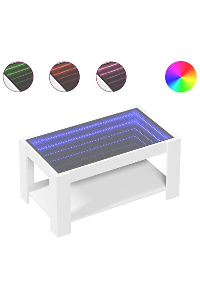 vidaxl Măsuță de cafea cu LED, alb, 93x53x45 cm, lemn prelucrat