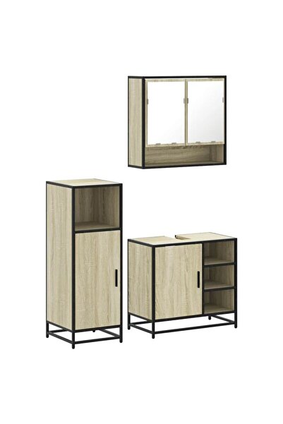 vidaxl Set mobilier baie, 3 piese, stejar sonoma, lemn prelucrat