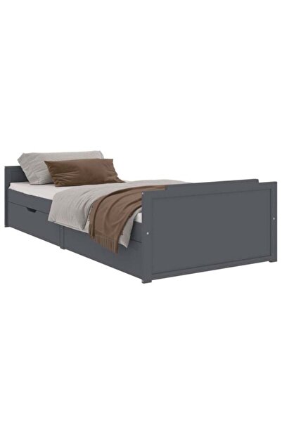 vidaxl Cadru de pat cu sertare, gri închis, 90 x 200 cm, lemn de pin
