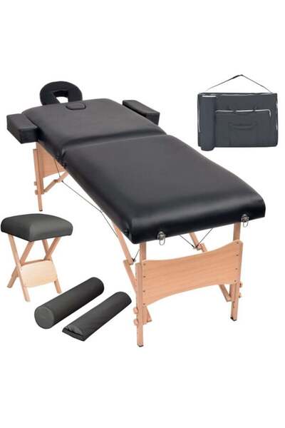 vidaxl Set masă de masaj pliabilă cu 2 zone și scaun, grosime 10 cm, negru