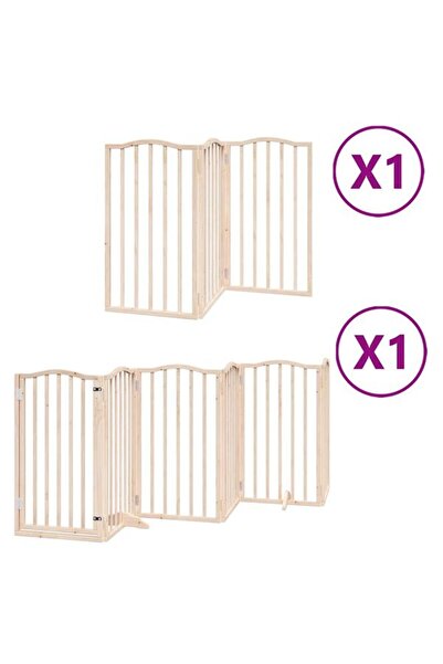 vidaxl Barieră pliabilă pentru câini cu ușă, 9 panouri, 450 cm, lemn de plop