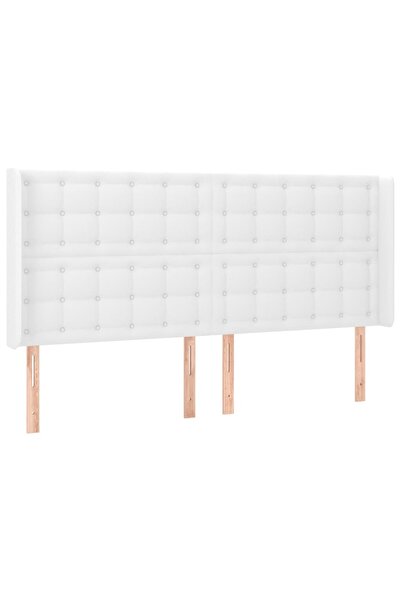 vidaxl Tăblie de pat cu aripioare, alb, 203x16x118/128 cm, piele