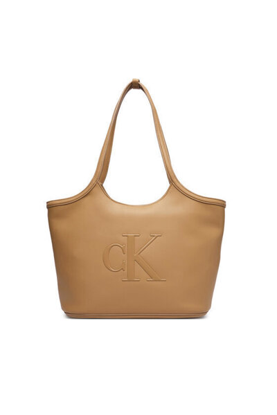 Calvin Klein Women's Brand Logo Plain Leather Short Strap Brown1 Bag