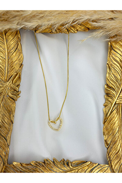 Zirkon taşlı kalp gold çelik kolye
