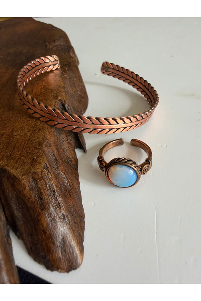 Rupen Kraft 100% Pure Copper Bracelet and Ring Combination with Natural Opal ...